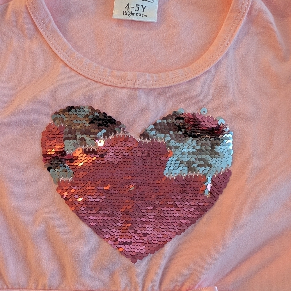 Pink and Navy Sequin Heart Girls Dress Cotton Casual Size 4-5 - Picture 5 of 8